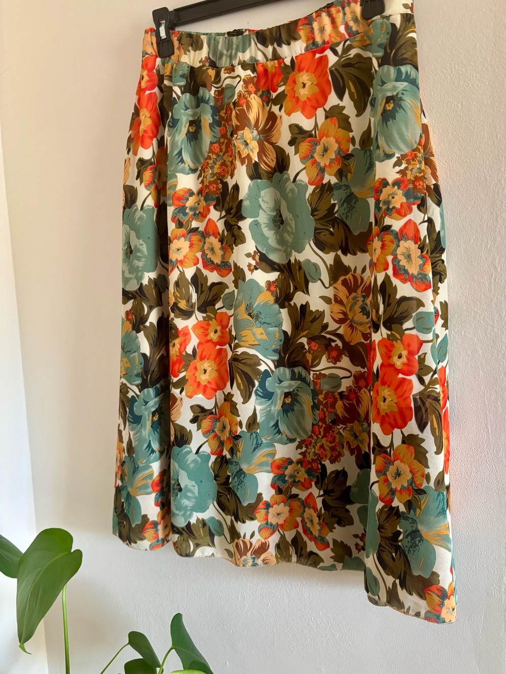 Floral Midi Skirt in Teal & Coral